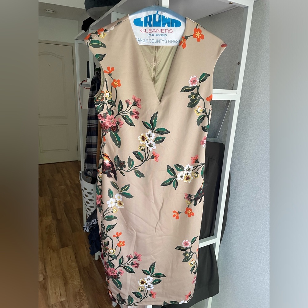 Spring Beige and Floral scuba  7th Avenue, New York and Company dress size M.